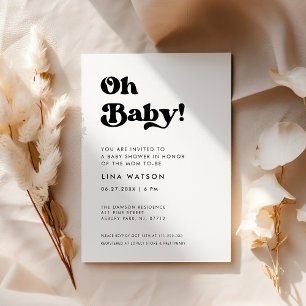 Stilvolle Retro schwarz & weiß Oh Baby Einladung
