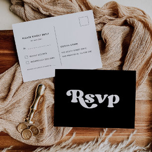 Stilvolle retro-schwarze und weiße Hochzeits-RSVP Postkarte