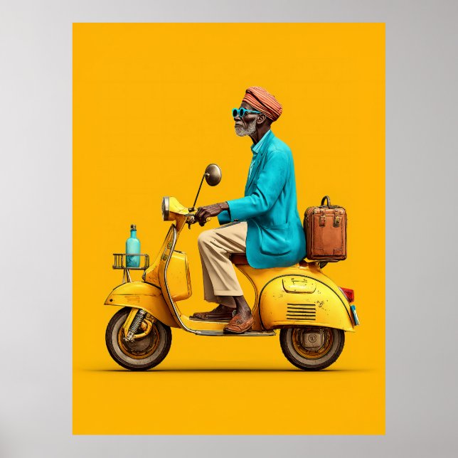 Stilvolle Retro Scooter-Fahrt Poster (Vorne)