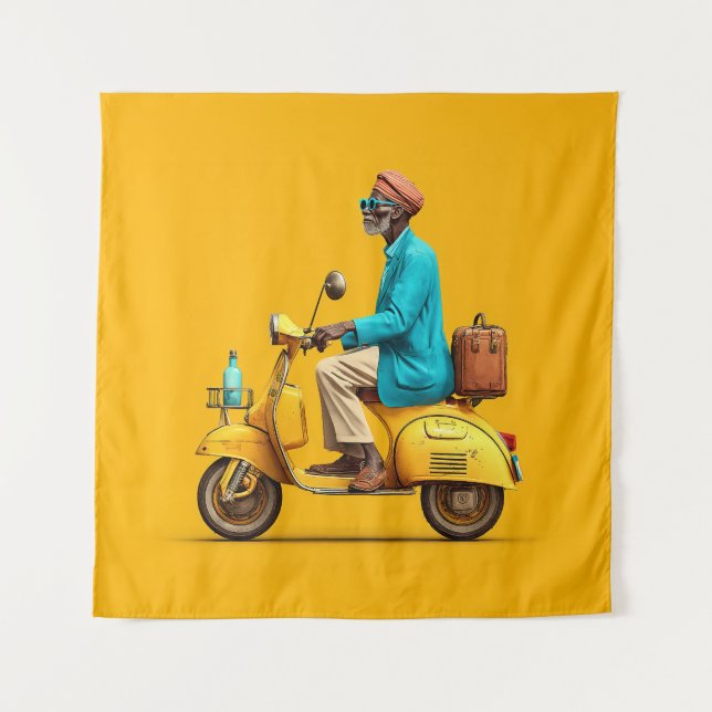 Stilvolle Retro Scooter-Fahrt Wandteppich (Vorderseite)