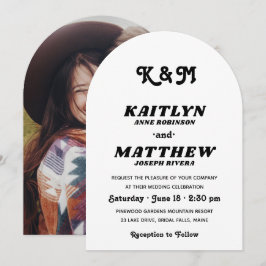 Stilvolle Retro Typografy Monogram Foto Wedding Einladung