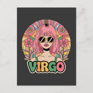 Stilvolle Retro Virgo Frau Zodiac Sign farbenfroh Postkarte