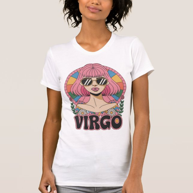 Stilvolle Retro Virgo Frau Zodiac Sign farbenfroh T-Shirt (Vorderseite)