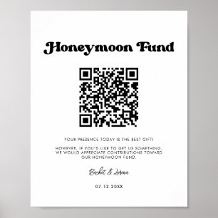 Stilvolle Retrofonds schwarz-weiß Honeymoon QR-Cod Poster