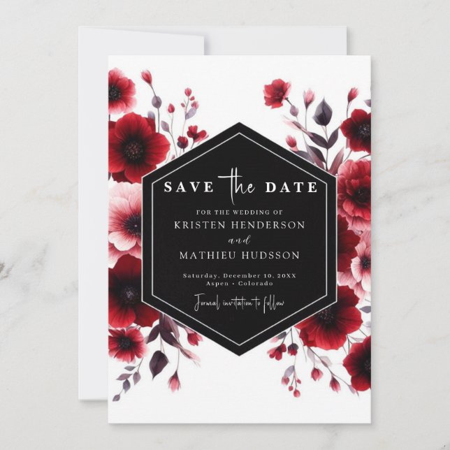 Stilvolle Romance Crimson Red Wedding Save The Date (Vorderseite)