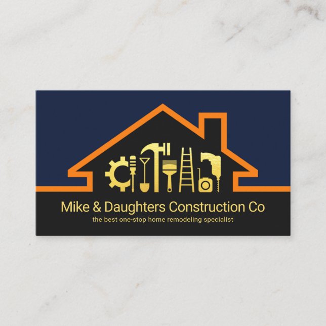 Stilvolle Rooftop Gold Handyman Tools Visitenkarte (Vorderseite)