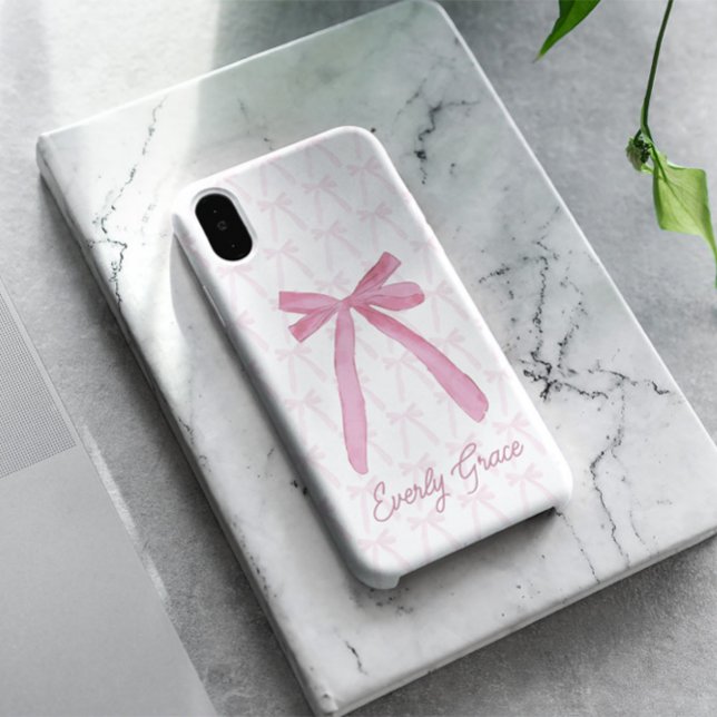 Stilvolle rosa Ästhetische Schleifen personalisier iPhone 16 Hülle (Chic Pink Ribbon bows pattern custom phone case.)
