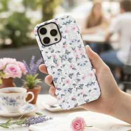 Stilvolle rosa Blume Blauer Schmetterling Elegante iPhone 16 Pro Max Hülle