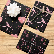 Stilvolle rosa Bows Herz & XOs auf schwarzem Hinte