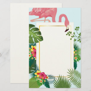 Stilvolle rosa Flamingo- und tropische Blätter Briefpapier