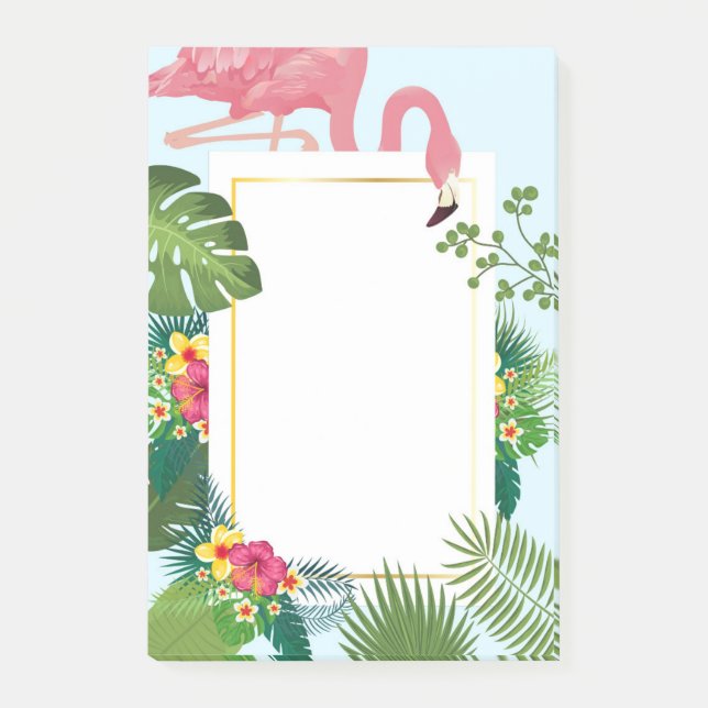 Stilvolle rosa Flamingo- und tropische Blätter Post-it Klebezettel (Vorderseite)