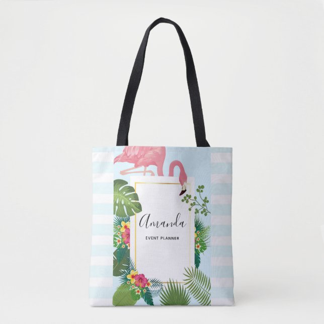 Stilvolle rosa Flamingo- und tropische Blätter Tasche (Vorderseite)