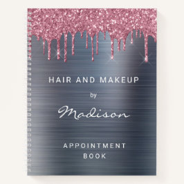Stilvolle Rosa Glitter Drip Silver Ernennung Notizbuch