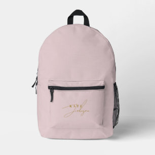 Stilvolle rosa Gold Signature Script Monogram Bedruckter Rucksack