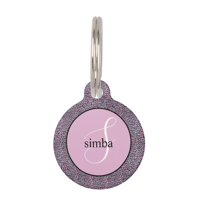 Stilvolle Rosa Leopard Print | Personalisiert Haustiermarke (Vorderseite)