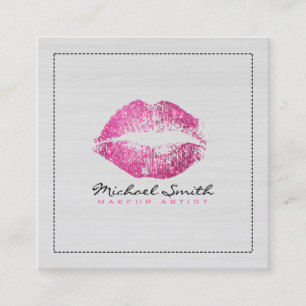 Stilvolle Rosa Lippen Makeup Artist Modernes Holz Quadratische Visitenkarte