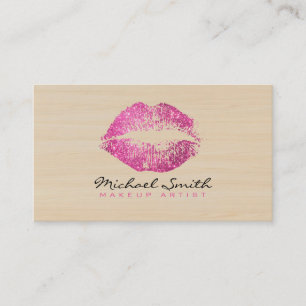 Stilvolle Rosa Lippen Makeup Artist Modernes Holz Visitenkarte