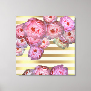 Stilvolle rosa Pfingstrosen auf goldenen horizonta Leinwanddruck