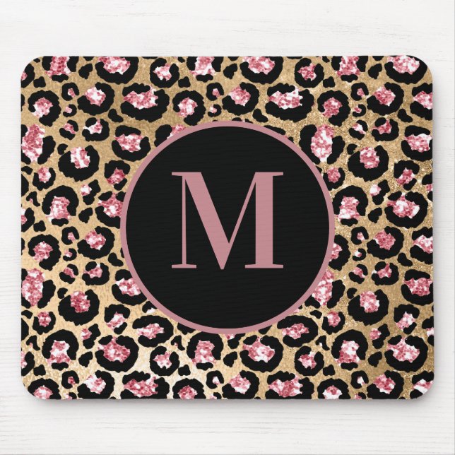 Stilvolle rosa schwarze Geparde Leopard Print Mono Mousepad (Vorne)