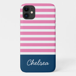 Stilvolle rosa Streifen Blauer Name Case-Mate iPhone Hülle