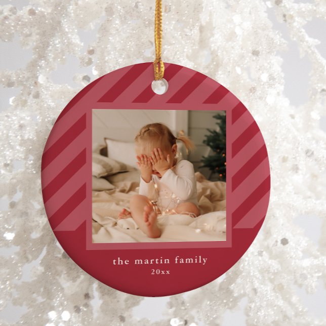 Stilvolle Rosa Streifen Einfaches Foto Weihnachten Keramik Ornament (Von Creator hochgeladen)