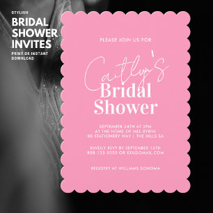 Stilvolle rosa Typografie Bridal Dusche Einladung