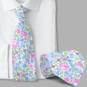 Stilvolle rosa und blaue Blumenmuster-Krawatte Krawatte