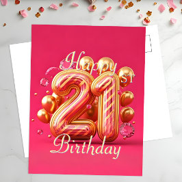Stilvolle Rosa und Gold 21. Geburtstagsfeier Postkarte