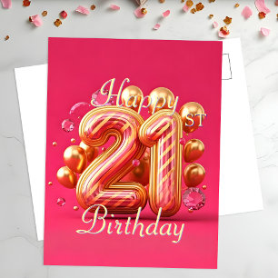 Stilvolle rosa und goldene Feier zum 21. Geburtsta Postkarte