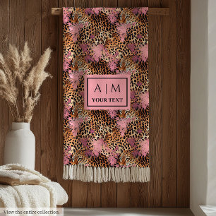 Stilvolle rosa und goldene Wasserfarbe Leopardenha Fleecedecke