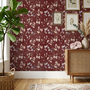 Stilvolle Rosa- und Goldstone-Blätter auf Rot Tapete