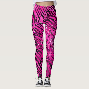Stilvolle rosa und schwarze Glitter-Tigerstreifen Leggings