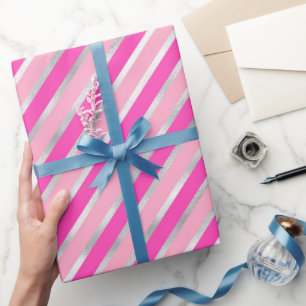 Stilvolle rosa und silberne Folien-Weihnachtsstrei Geschenkpapier