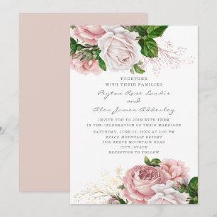 Stilvolle Rosa Vintage Rose Blumenzehen Einladung