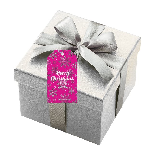 Stilvolle Rosa Weihnachten mit eleganten Schneeflo Geschenkanhänger (Von Creator hochgeladen)