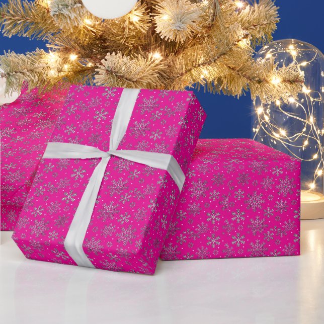 Stilvolle Rosa Weihnachten mit eleganten Schneeflo Geschenkpapier (Feiertage)
