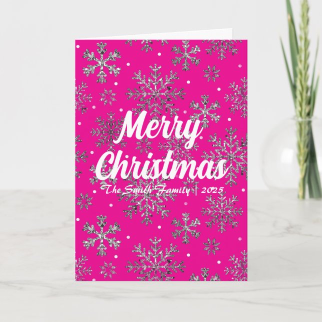 Stilvolle Rosa Weihnachtskarte mit eleganten Schne Karte (Vorderseite)