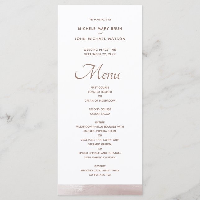 Stilvolle, rosa, weiße Speisekarten für Hochzeiten Programm (Vorderseite)