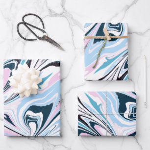 Stilvolle, rosafarbene Acrylic Pouring Geschenkpapier Set