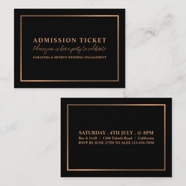Stilvolle Rose Gold & Black, Eintrittskarte Visitenkarte (Vorne/Hinten)