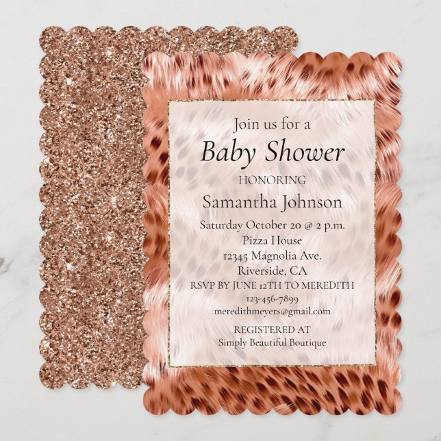 Stilvolle Rose Gold Blush Pink Leopard Einladung (Vorne/Hinten)