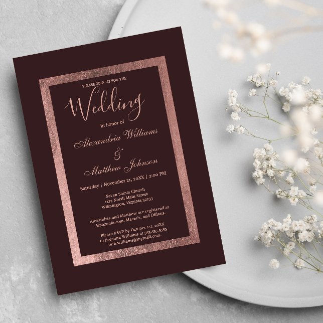 Stilvolle Rose gold bordeauxfarben Luxus Hochzeit Einladung (Stylish rose gold burgundy luxury Wedding )