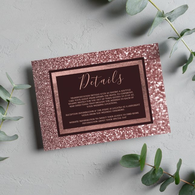 Stilvolle Rose gold bordeauxfarbener Glitzer Detai Begleitkarte (Stylish rose gold burgundy glitter Details Enclosure Card )