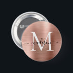 Stilvolle Rose Gold Brushed Metal Monogram Script Button<br><div class="desc">Stilvolle Rose Gold Brushed Metal Monogram Script</div>
