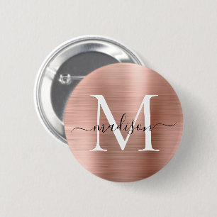 Stilvolle Rose Gold Brushed Metal Monogram Script Button