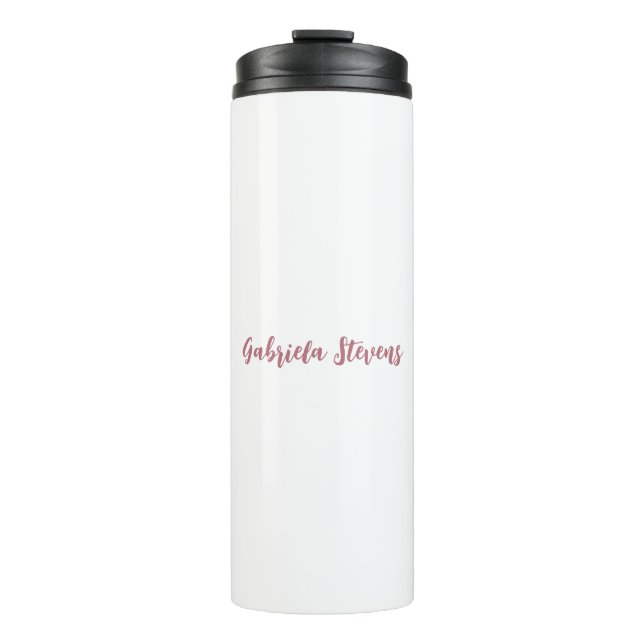 Stilvolle Rose Gold Calligrafy Name White Thermosbecher (Vorderseite)