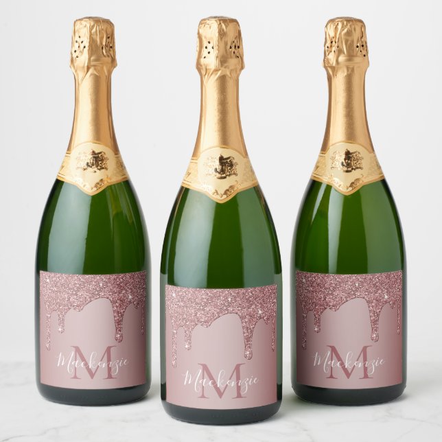 Stilvolle Rose Gold Dripping Glitzer Monogram (Flaschen)