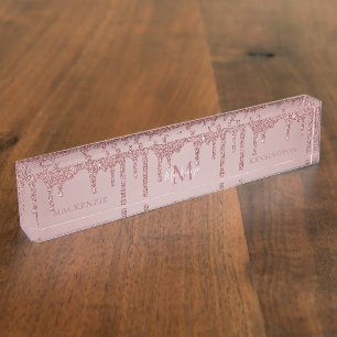 Stilvolle Rose Gold Dripping Glitzer Monogram Namensplakette