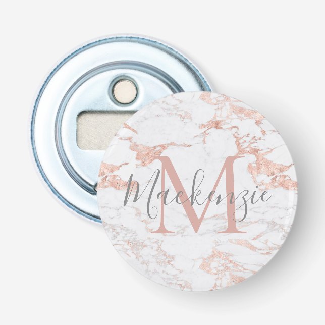 Stilvolle Rose Gold Foil Marmor Monogram Flaschenöffner (Vorderseite)