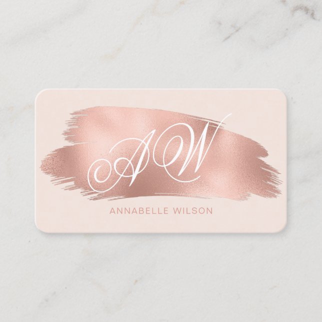 Stilvolle Rose Gold Foil & Pink Monogram Visitenkarte (Vorderseite)